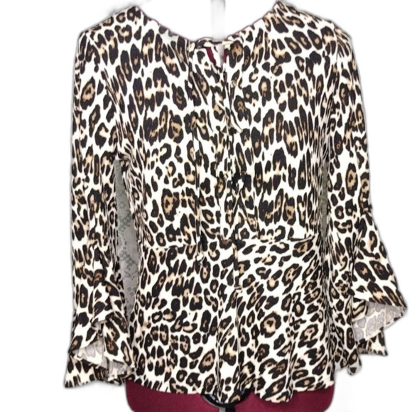 Chico's cute size S/4 women's Cheetah print lace up bodice 3/4 angel wing sleeve - Picture 12 of 13